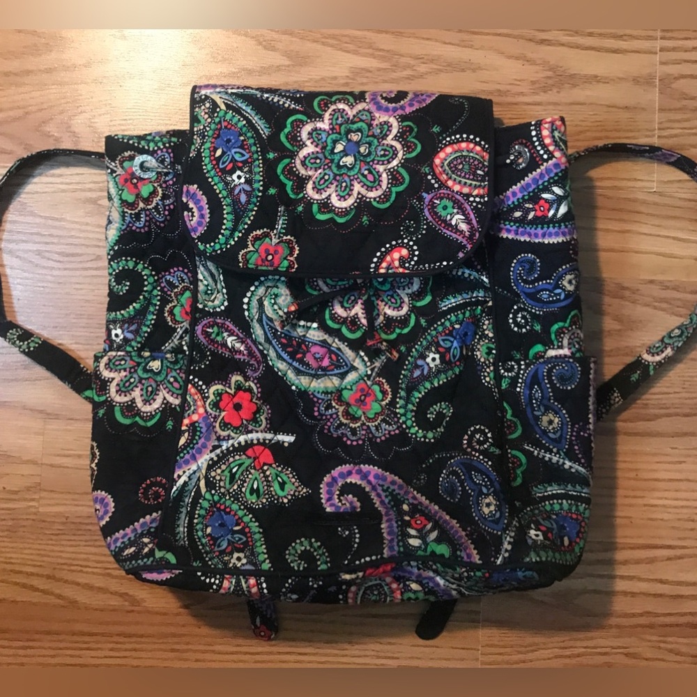 Vera Bradley Quilted Floral Paisley Backpack - Black Violet Retired Color NWOT